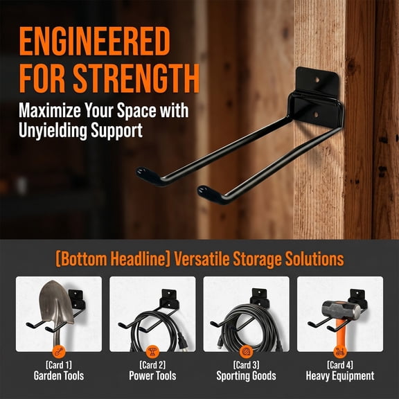 11"Large Heavy Duty Garage Hooks,Steel Garage Storage Hooks with Support Rods,Utility Wall Mount Hangers for Power Tools,Car Tires,Ladders,Chairs,Garden Tools and More