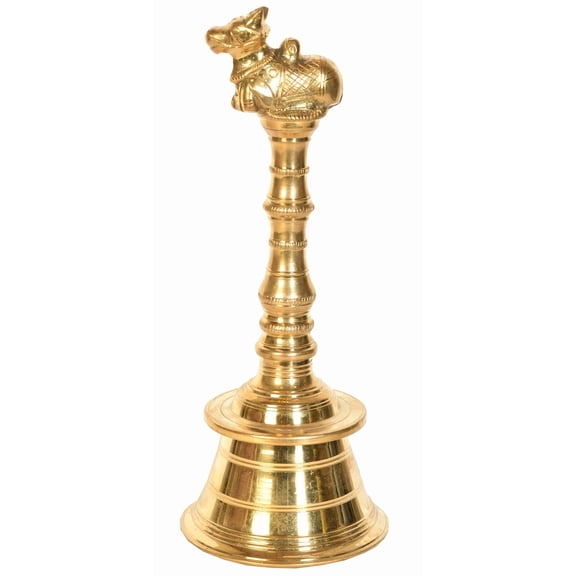 10" Large Size Nandi Hand-Held Bell in Brass | Handmade | Made in India