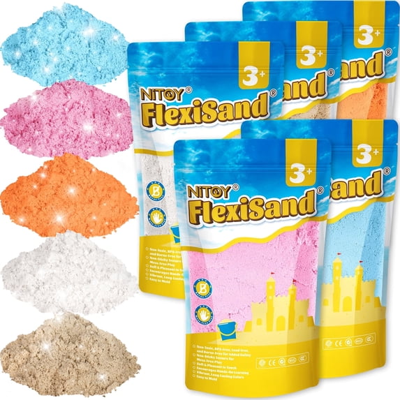 FlexiSand 11 Lbs Moldable Self-Sticking Play Sand, Never Dries Out-Fun for 3 Years and up Kids Bulk Refill for Sensory Sand Box Toys, Ideal for Shaping,Squeezing, Scooping and Rolling(5 Light Colors)
