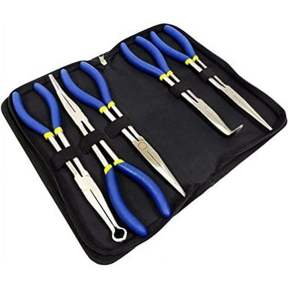 11" Long Needle Nose Pliers Set 5-Piece Plier Kit (Storage Bag Included)