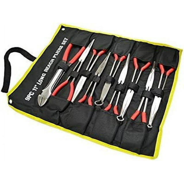 11" Long Reach Needle Nose Pliers with Storage Bag (9 Piece Set)