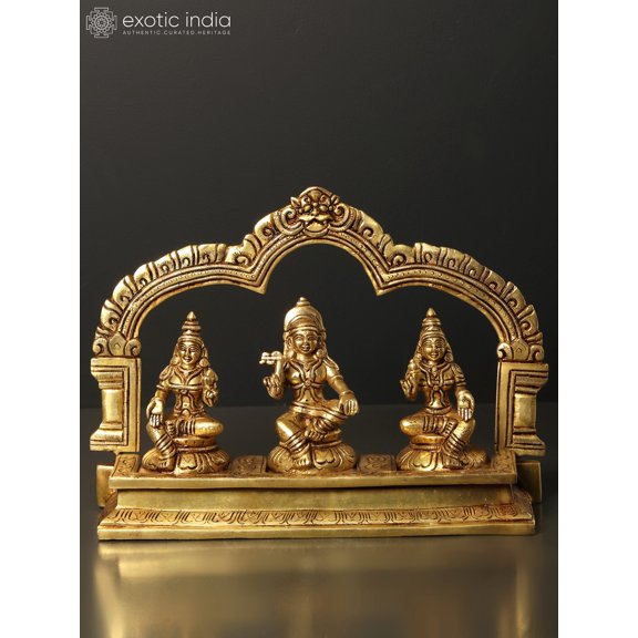 11" Lord Aiyanar with Purana and Pushkala | Brass Statue