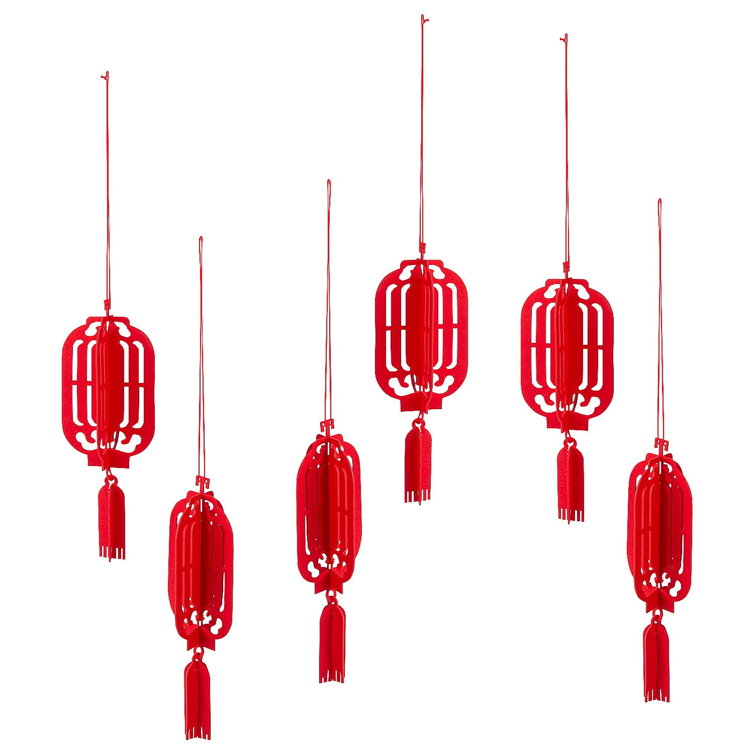 11" Lunar New Year Red Felt Hanging Lantern Set - 6 Pc.