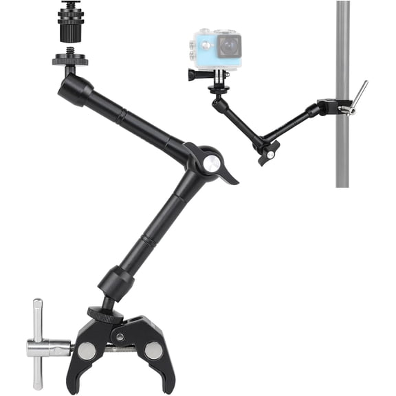 11" Magic Arm Clamp with Super Clamp, with ARRI 1/4" & 3/8" Thread | Adjustable Articulating Friction Camera Boom with 360 Ball Heads Clamp Mount for Monitor, LED Light, Webcam, Action Camera