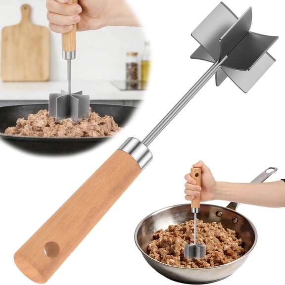 11" Meat Chopper Stainless Steel, 6-Blade Ground Beef Chopper Potato Masher Hamburger Smasher Tool Multi-Purpose Kitchen Tool