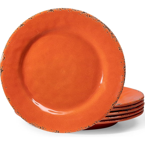 11" Melamine Dinner Plates, 6-piece dining Plate Set Unbreakable Dinnerware Plates for Indoor and Outdoor, Unbreakable Dishes Set of 6, Lightweight RV plates, Orangeā¦