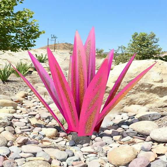11“ Metal Art Tequila Sculpture Garden Yard Home Decor 9 leaves Large Rustic Sculpture, Agave Plants for Outdoor Patio Yard, Hand Painted Statue, Lawn Ornaments