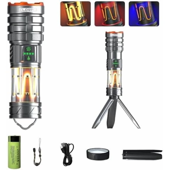 11 Modes Tactical Camping Flashlight with Red-Blue Emergency Lights, 10000 Lumens 3 in 1 Portable Camp Light with Stand, Bright LED Flashlight for Outdoor Activity$$Tools & Hardware Other