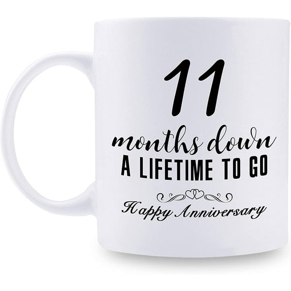11 Month Anniversary Mugs for Girlfriend Boyfriend - Eleven Month Anniversary Mug for Him Her Couple Lovers - 11 Months Down A Lifetime To Go Happy Anniversary Mug - 11 oz Coffee Mug