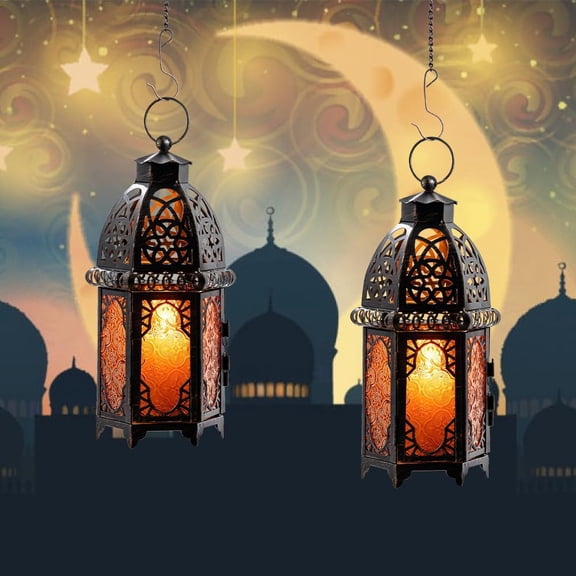 11'' Moroccan Lanterns Decorative Indoor & Outdoor, Vintage Christmas Candle Holder, Metal Lanterns Decorative, Table, Patio, Porch, Shelf, Christmas Spring Halloween Home Decor (Amber)