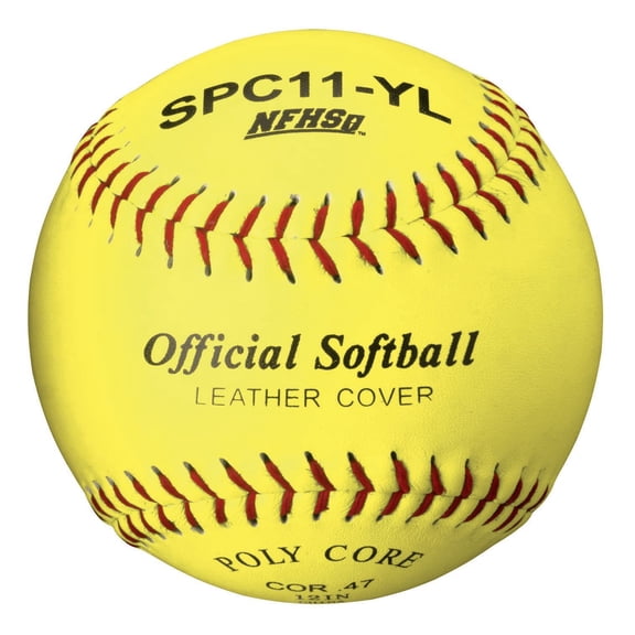 11" NFHS APPROVED POLY CORE OPTIC YELLOW LEATHER COVER SOFTBALL