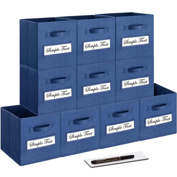 11" Navy Blue Fabric Cube Storage Bin Set of 10