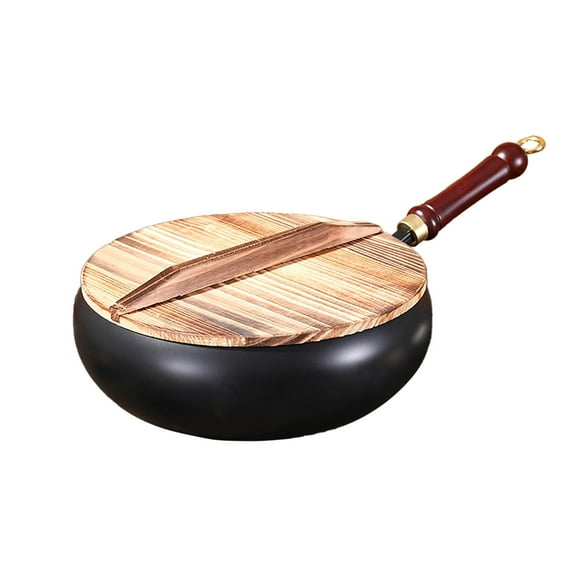 11" Nonstick Chinese Wok Pan - Flat Bottom Stir Fry Pan with Wooden Handle for Gas & Induction Cooktops, Restaurant-Grade Wok for Home, Camping & Professional Use