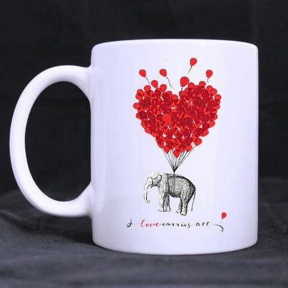 11 Ounce Ceramic White Coffee Mug or Tea Cup,Elephant With Love Funny Coffee Mug with Quote