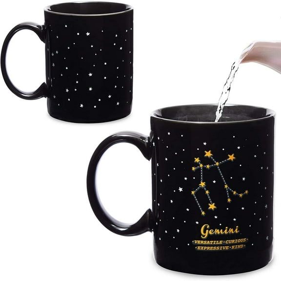 Okuna Outpost Heat-Changing Constellation Coffee Mug - Gemini Tea Cup & Coffee Mugs for Hot Drinks - Color Changing Cups for Home & Office - Zodiac Gemini Gift for Men - 11 Oz, Black, Ceramic