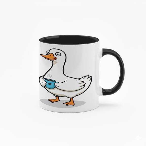 11-Ounce Colorful Inner-Lined Ceramic Mug: Cartoon Duck Holding Coffee Cup Design