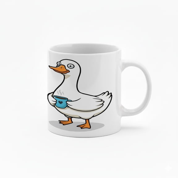 11-Ounce Colorful Inner-Lined Ceramic Mug: Cartoon Duck Holding Coffee Cup Design