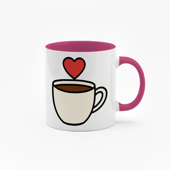 11-Ounce Colorful Inner-Lined Ceramic Mug: Coffee Cup with Red Heart Design