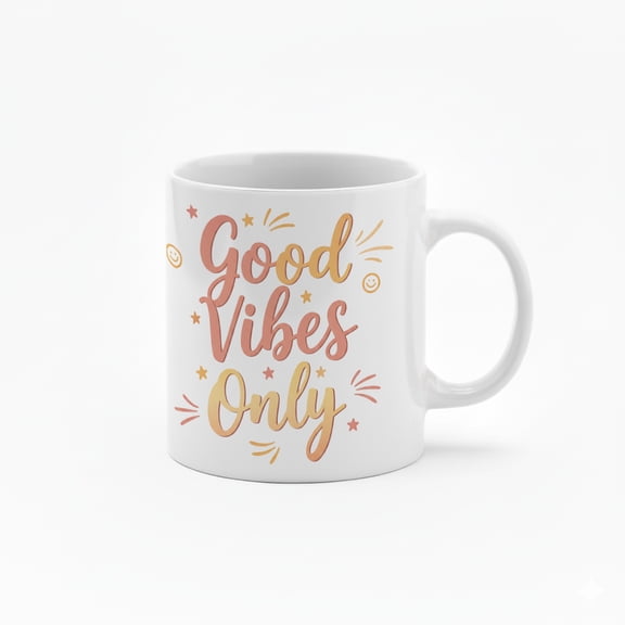 11 Ounce "Good Vibes Only" Ceramic Mug with Colorful Inner Lining - Inspirational Quote Coffee Cup with Starry Design