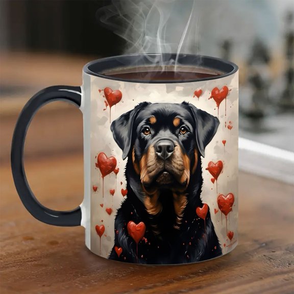 11-Ounce Rottweiler Ceramic Coffee Mug - Double-Sided Dog Design Tea Cup, Suitable for Hot/Cold Drinks, Microwave And Dishwasher Safe, Perfect for Office And Home Use, Ideal As Gifts And Party Favors