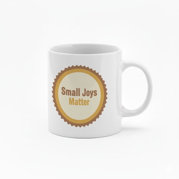 11 Ounce "Small Joys Matter" Ceramic Mug with Colorful Inner Lining - Inspirational Quote Coffee Cup with Badge Design