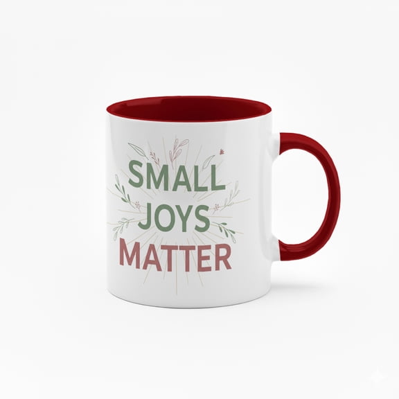 11 Ounce "Small Joys Matter" Ceramic Mug with Floral Design - Black Handle Coffee Cup for Daily Use