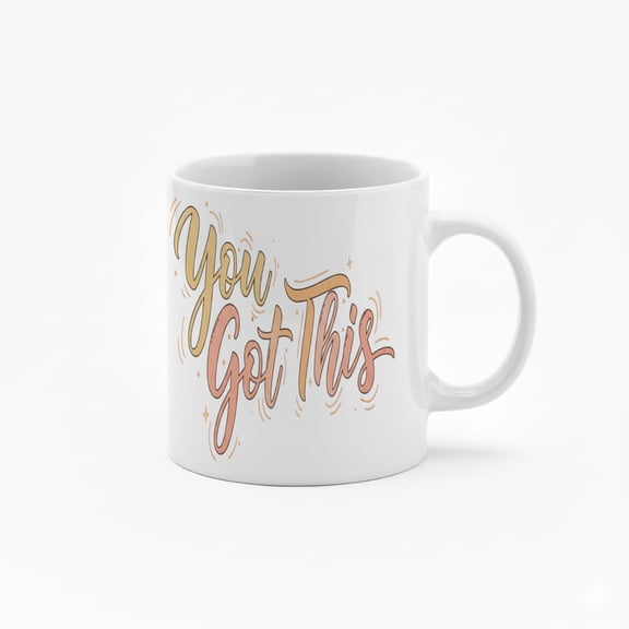 11 Ounce "You Got This" Ceramic Mug with Colorful Inner Lining - Inspirational Quote Coffee Cup with Script Design