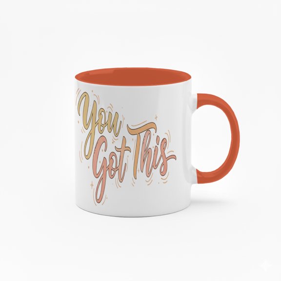 11 Ounce "You Got This" Ceramic Mug with Colorful Inner Lining - Inspirational Quote Coffee Cup with Script Design