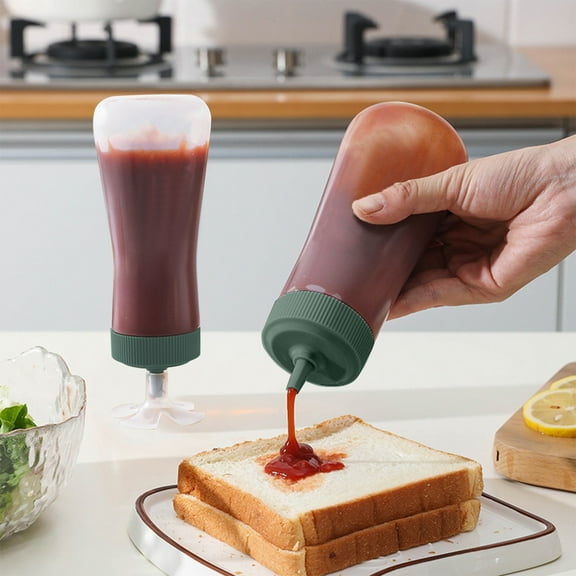 11 Ounces Condiment Squeezing Bottles, Flip Top, Plastic Food-Grade, Umbrella Shape Cap, Easy Dispensing Control, for Condiments Oil Icing Liquids, Translucent