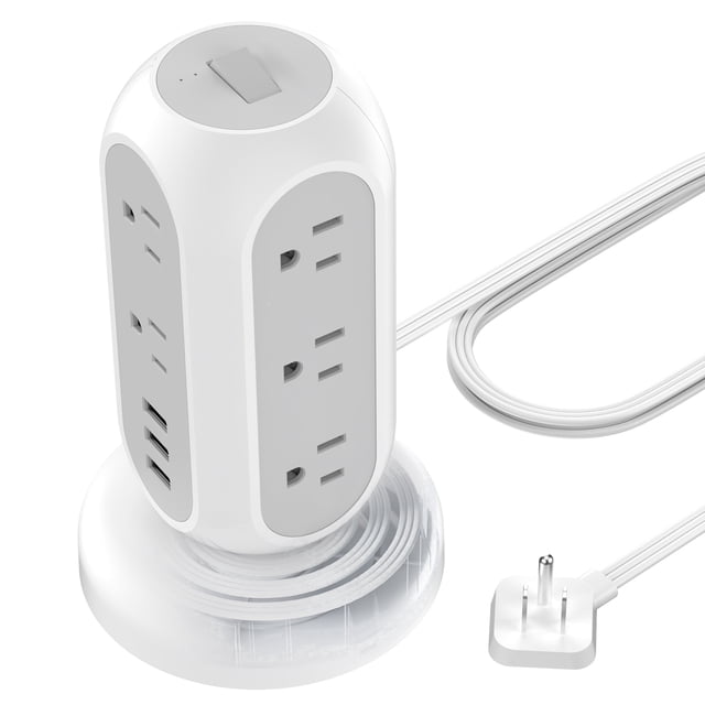 TESSAN Protected Indoor Multi Plug Power Strip Tower, 11 Outlets, 3 USB ...