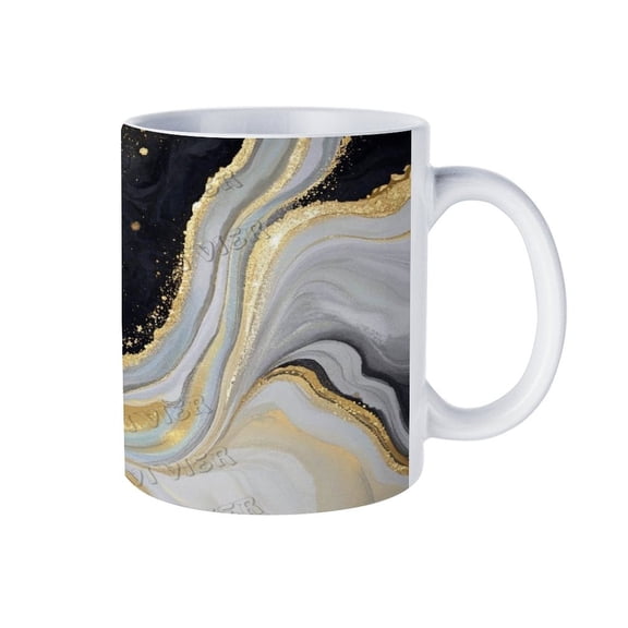 11 Oz Black and Golden Marble Ceramic Coffee Mug, Decorative Tea Mug for Kitchen & Gifts