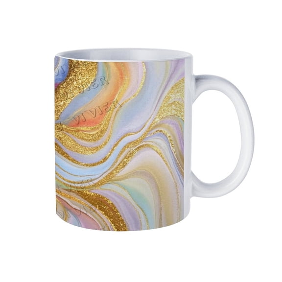 11 Oz Brown and Golden Marble Mug, Decorative Ceramic Coffee Cup for Modern Homes