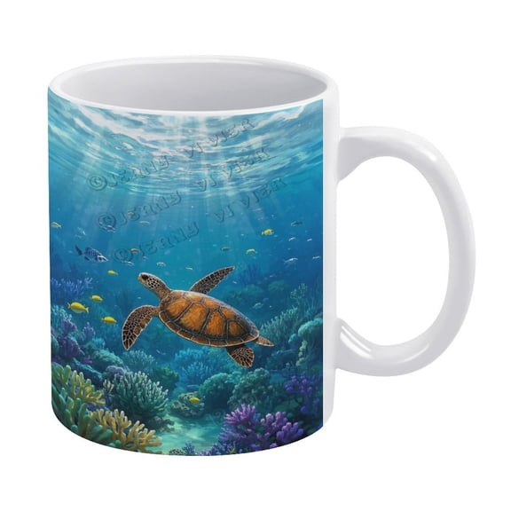 11 Oz Ceramic Coffee Mug, Sea Turtle Design, Ideal for Nature and Ocean Lovers
