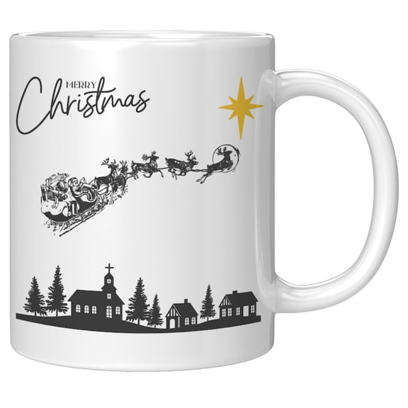 11 Oz Ceramic Coffee Mugs Santa Reindeer Christmas Mug Black and White Xmas Scene Simple Xmas Coffee Mug Coffee Tea Cup Gift for Christmas