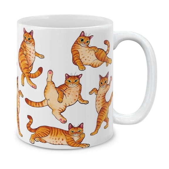 11 Oz Ceramic Tea Cup Coffee Mug, Orange Tabby Cat Funny Playful Postures