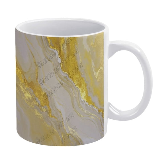 11 Oz Decorative Gold Marble Coffee Mug - Elegant White Ceramic Tea Cup, Great for Home or Office Use