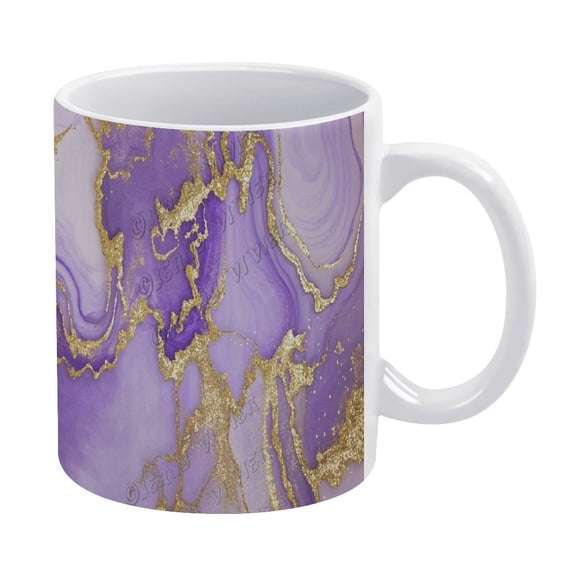 11 Oz Elegant Purple and Gold Marble Tea Cup - Ceramic Coffee Mug, Gift for Women and Men