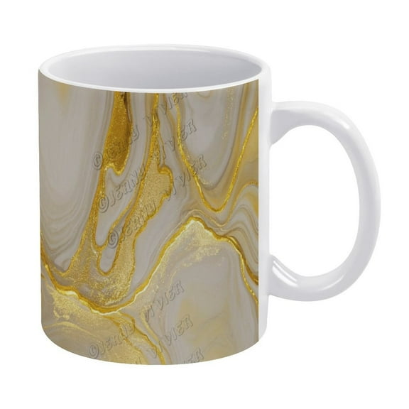 11 Oz Gold Marble Ceramic Mug with Handle - Versatile Coffee and Water Cup for Home or Office Use