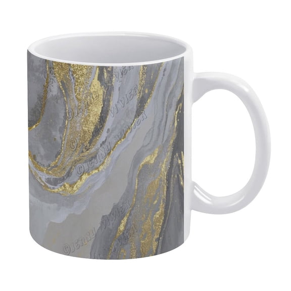 11 Oz Grey and Gold Marble Ceramic Coffee Mug - Novelty White Cup, Gift for Boyfriend or Girlfriend