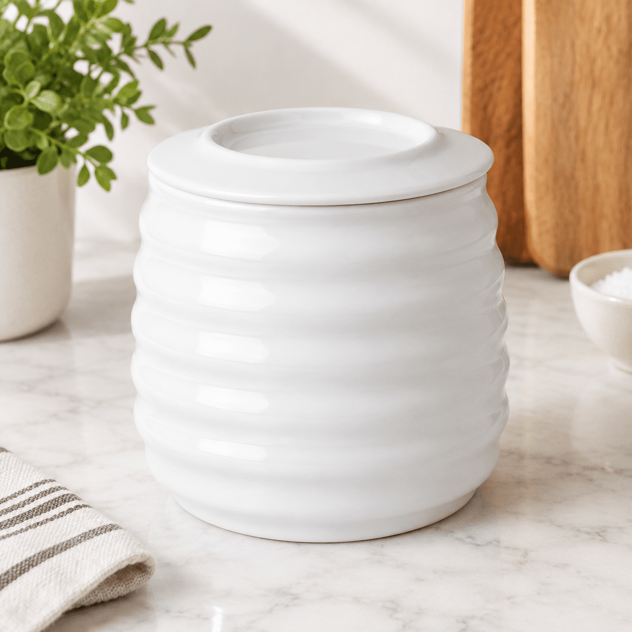 11 Oz Large Arctic White Ceramic Butter Crock With Water Seal, Holds 2 ...