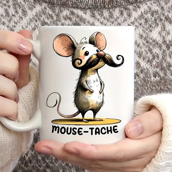11 Oz Mouse-Tache Ceramic Coffee Cup-Easy Grip Mango, Perfect Gift for Older People, Birthday and Parents
