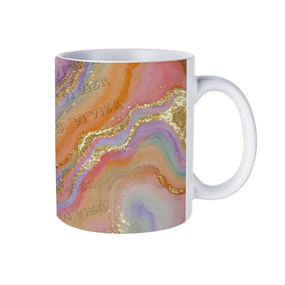 11 Oz Orange and Golden Marble Coffee Mug, Unique Ceramic Mug for Home & Office