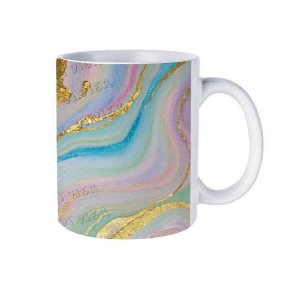 11 Oz Pink Blue and Golden Marble Coffee Mug, Decorative Ceramic Mug for Office Use