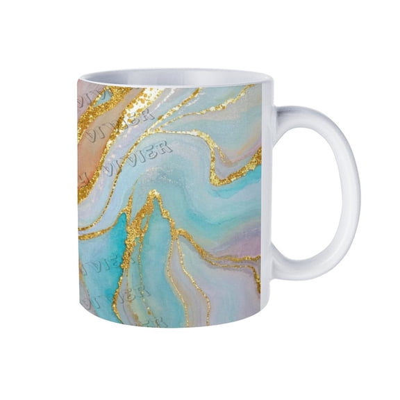 11 Oz Pink Blue and Golden Marble Coffee Mug, Unique Ceramic Mug for Tea & Coffee