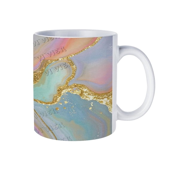11 Oz Purple Blue and Golden Marble Ceramic Mug, Unique Coffee Mug for Home & Office