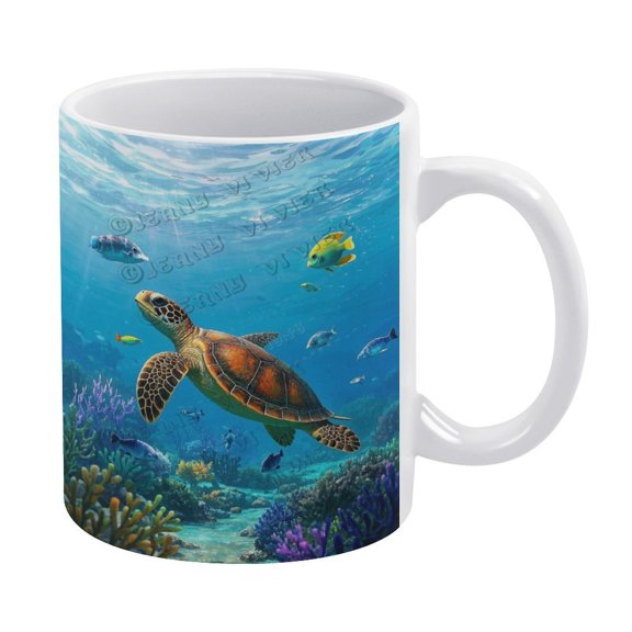 11 Oz Sea Turtle Coffee Mug, Ceramic, Ideal for Coffee Lovers and Nature Fans