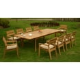 thumbnail image 1 of 11 PC A Grade Outdoor Patio Teak Dining Set - 117" Double Extension Rectangle Table & 10 Cellore Stacking Arm Chairs, 1 of 4