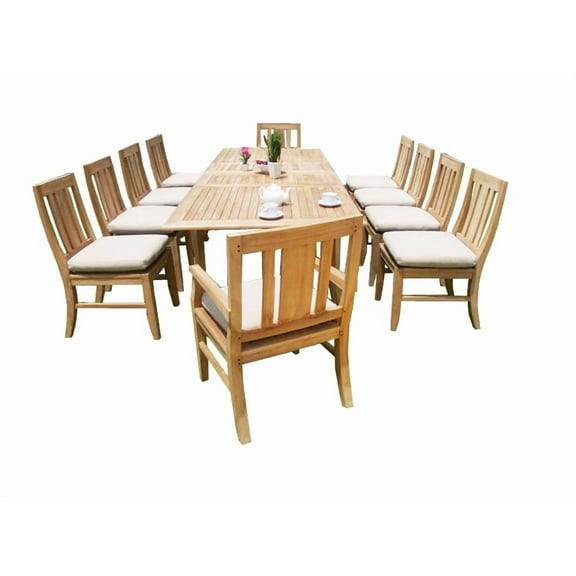 11 PC A Grade Outdoor Patio Teak Dining Set - 117" Double Extension Rectangle Table & 10 Osawa Chairs (8 Armless, 2 Arm)