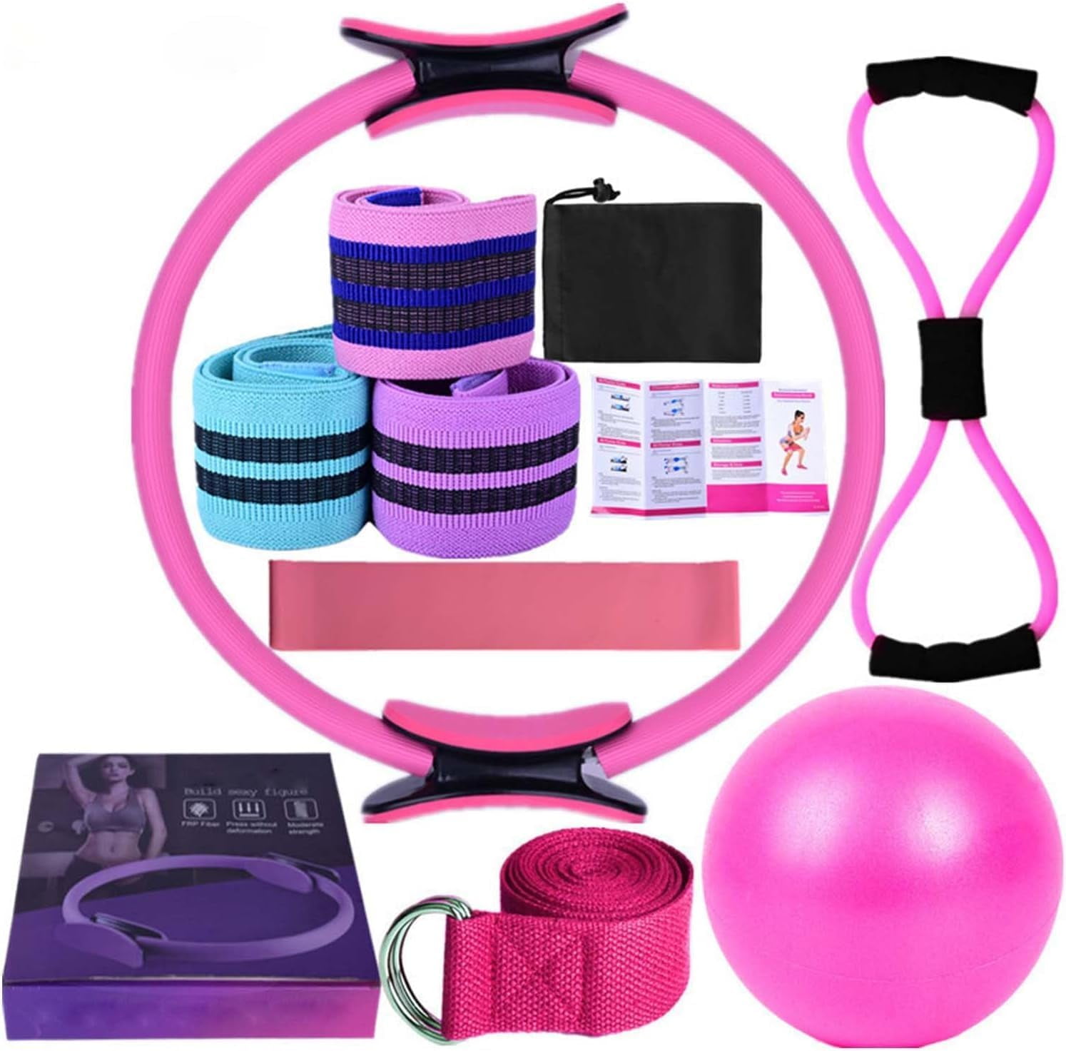 Kit Pilates Ring Essentials Pour Femmes - Anneau De Fitness + Accessoires, Couleur Rose