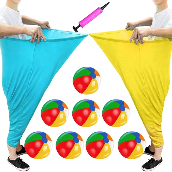 11 PCS Granny Pants Yard Game Set , 2 Oversized Pants with 8 Colorful Bouncy Balls & Air Pump, Outdoor Tossing Games for Family Easter Party, Carnival, Reunion & Backyard Fun